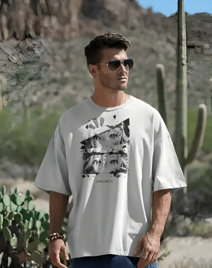 Men's White Oversize Anime Graphic Printed Tshirt