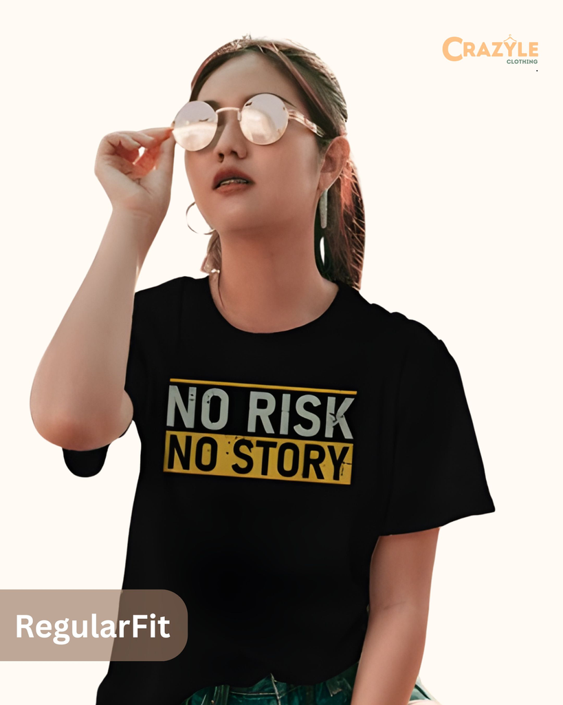 women's no risk no story typography tshirt 2 colors