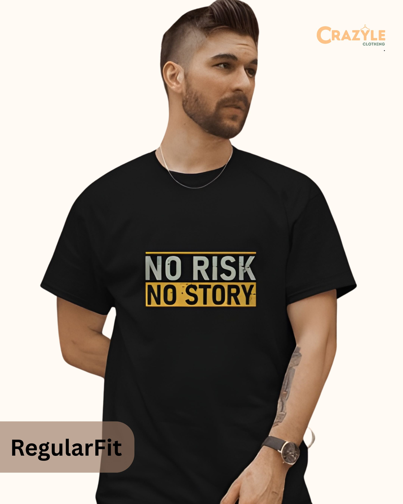 men's no risk no story typography tshirt 2 colors