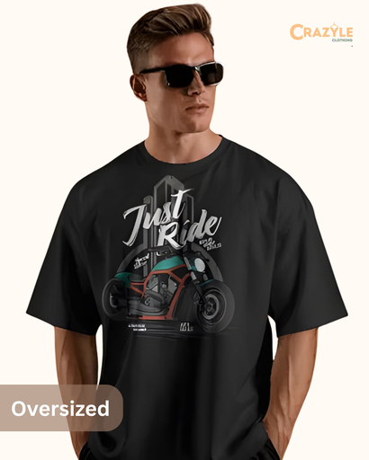 unisex oversized just ride (bike) graphic printed tshirt