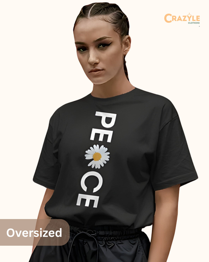 women's oversized peace graphic printed tshirt