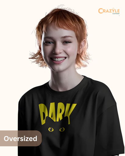wo men's black oversized dark graphic printed tshirt