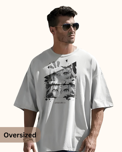 Men's White Oversize Anime Graphic Printed Tshirt