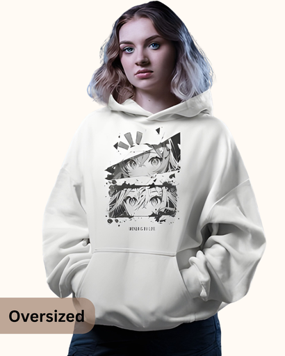 Women's White Anime Graphic Printed Hoodie