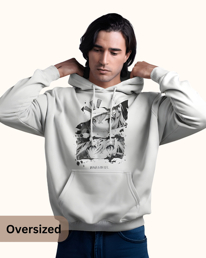 Men's White Anime Graphic Printed Hoodie