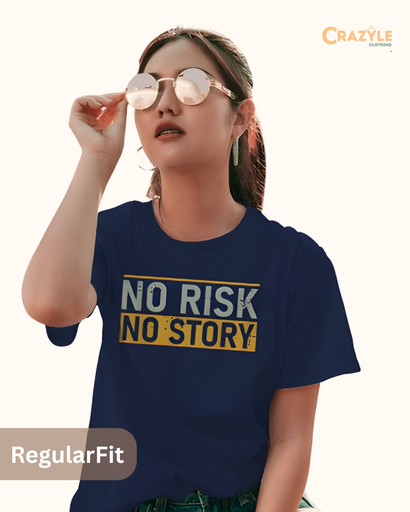 women's no risk no story typography tshirt 2 colors