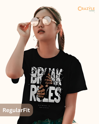 women's break rules graphic printed tshirt black