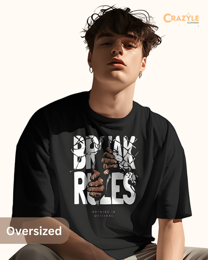 men's oversized break rules graphic printed tshirt black