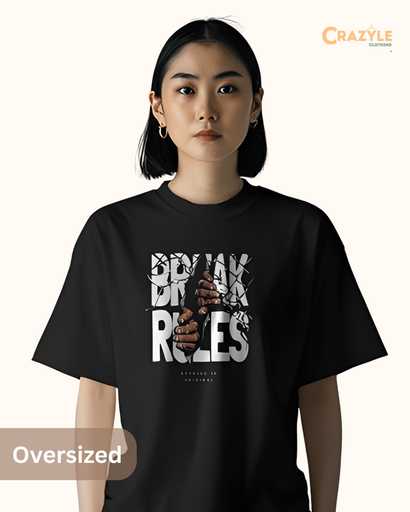 women's oversized break rules graphic printed tshirt black